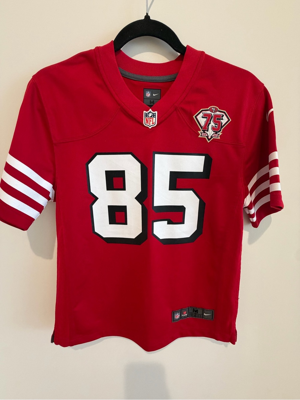 NFL Kids Red George Kittle #85 Football Jersey with 75th Anniversary Patch